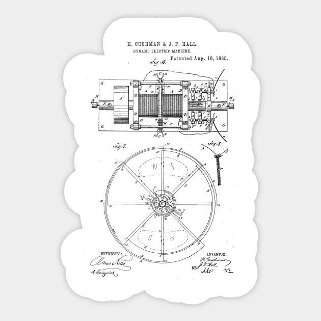 Dynamo Electric Machine Vintage Patent Hand Drawing Sticker by TheYoungDesigns